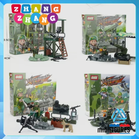 Xếp hình Doanh trại quân đội dã chiến đầy đủ vũ khí bộ binh rừng Lego Minifigures Gudi 8009