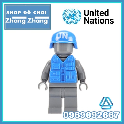 Đồ chơi xếp hình mũ và áo giáp chống đạn lực lượng gìn giữ hòa bình xanh Liên hiệp quốc U.N Minifigures POGO PGPJ4075