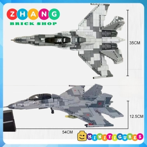 Đồ chơi xếp hình máy bay Tiêm kích sukhoi Su 35 super Flanker tàng hình gồm 1189 mảnh ghép và 6 Minifigures Mingdi 9001