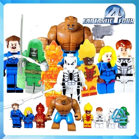 Đồ chơi xếp hình Fantastic 4 bộ tứ siêu đẳng Dortor Doom Pyro Spider Man Human Touch The Thing Minifigures Jinrun JR136