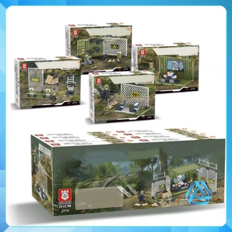 Đồ chơi xếp hình Trại dã chiến tác chiến điện tử quân đội cảnh sát Minifigures J775