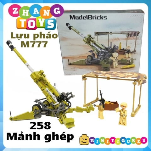 Đồ chơi xếp hình lựu pháo M777 lắp ráp gồm 258 mảnh ghép Minifigures Sluban M38-0890