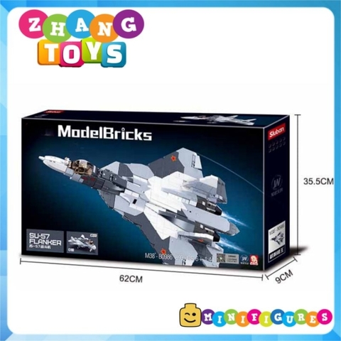 Đồ chơi xếp hình máy bay Tiêm kích Su-57 Flanker lắp ráp gồm 893 mảnh ghép Minifigures Sluban M38-B0986