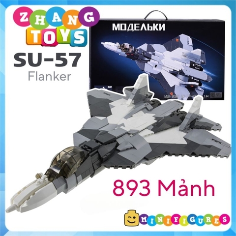 Đồ chơi xếp hình máy bay Tiêm kích Su-57 Flanker lắp ráp gồm 893 mảnh ghép Minifigures Sluban M38-B0986