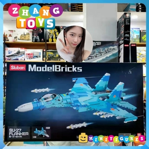 Đồ chơi xếp hình máy bay Tiêm kích Su-27 Flanker Sukhoi lắp ráp 1040 mảnh ghép Minifigures Sluban M38-B0895