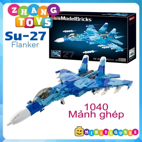Đồ chơi xếp hình máy bay Tiêm kích Su-27 Flanker Sukhoi lắp ráp 1040 mảnh ghép Minifigures Sluban M38-B0895
