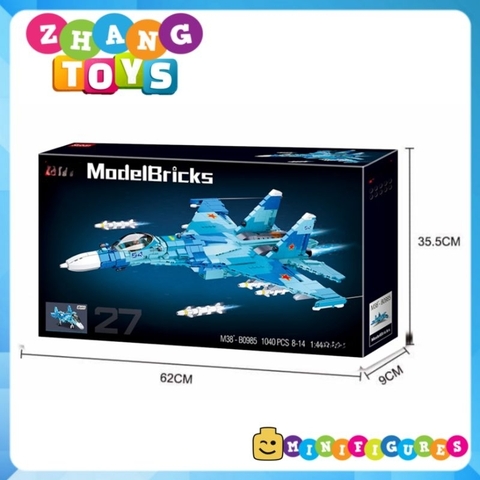 Đồ chơi xếp hình máy bay Tiêm kích Su-27 Flanker Sukhoi lắp ráp 1040 mảnh ghép Minifigures Sluban M38-B0895