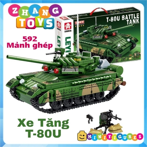 Đồ chơi xếp hình xe tăng T80 U lắp ráp gồm 592 mảnh ghép Minifigures Leyi 66018