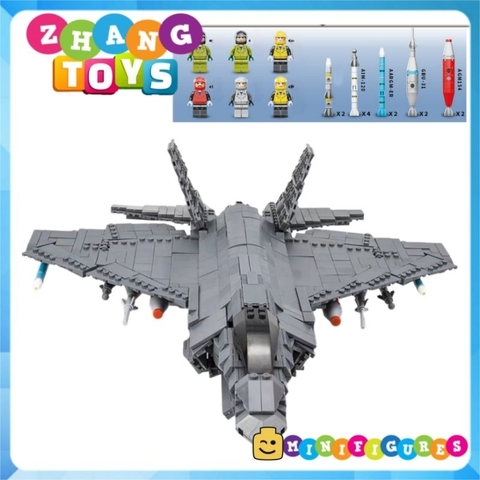 Đồ chơi xếp hình máy bay Tiêm kích F-35 Lightning II dài 44 cm gồm 1355 mảnh ghép Minifigures Mingdi 9003