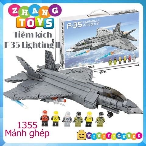 Đồ chơi xếp hình máy bay Tiêm kích F-35 Lightning II dài 44 cm gồm 1355 mảnh ghép Minifigures Mingdi 9003