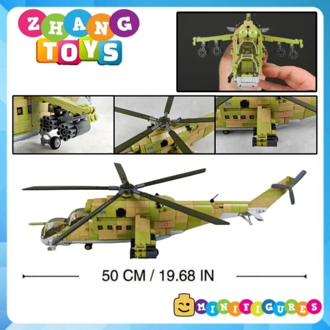 Đồ chơi xếp hình máy bay trực thăng Mi-24 xe tăng bay gồm 893 mảnh ghép Minifigures Sluban M38 B1137
