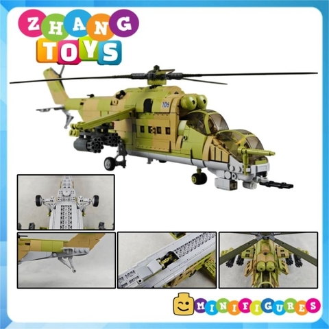Đồ chơi xếp hình máy bay trực thăng Mi-24 xe tăng bay gồm 893 mảnh ghép Minifigures Sluban M38 B1137
