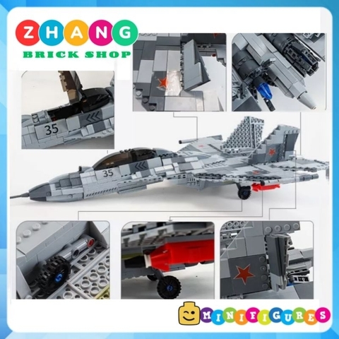 Đồ chơi xếp hình máy bay Tiêm kích sukhoi Su 35 super Flanker tàng hình gồm 1189 mảnh ghép và 6 Minifigures Mingdi 9001