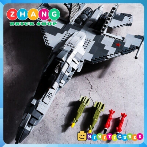 Đồ chơi xếp hình máy bay Tiêm kích sukhoi Su 35 super Flanker tàng hình gồm 1189 mảnh ghép và 6 Minifigures Mingdi 9001