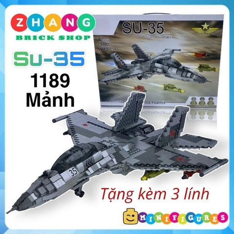 Đồ chơi xếp hình máy bay Tiêm kích sukhoi Su 35 super Flanker tàng hình gồm 1189 mảnh ghép và 6 Minifigures Mingdi 9001