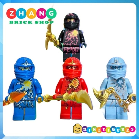 Đồ chơi xếp hình Ninjago NRG Zane Kai Cole Jay kèm tứ thần binh vàng óng Minifigures NRG