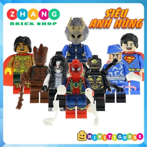 Đồ chơi xếp hình Superman El Dorado Iron Spider Killmonger Groot Lobo Captain Boomerang Minifigures POGO PG8109