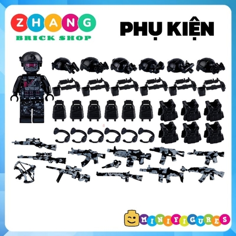Đồ chơi xếp hình lực lượng Đặc nhiệm SWAT bóng đêm kèm phụ kiện đầy đủ Minifigures