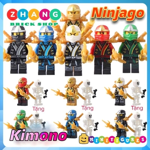 Đồ chơi xếp hình Ninjago Kimono Kai Jay Zane Cole Golden Lloyd tặng kèm Minifigures xương