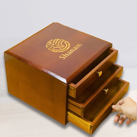 HỘP GỖ SƠN MÀI ĐỰNG BÁNH TRÀ CỔ - 3 NGĂN KÉO
