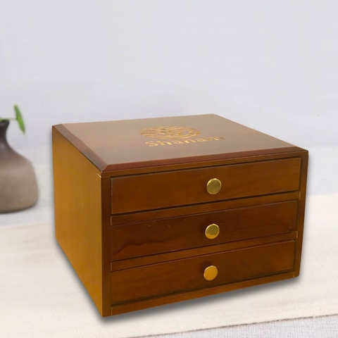 HỘP GỖ SƠN MÀI ĐỰNG BÁNH TRÀ CỔ - 3 NGĂN KÉO