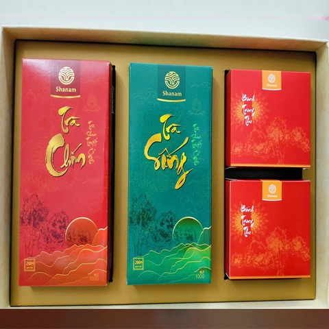 SET TRÀ BÁNH TT0202B ( 1 HỘP TRÀ SỐNG 100G + 1 HỘP TRÀ CHÍN 100G + 2 BÁNH TT 120G )