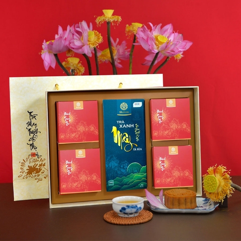 SET TRÀ BÁNH TT0104B ( 1 HỘP TRÀ XANH MÂY 80G + 4 BÁNH TT 120G )