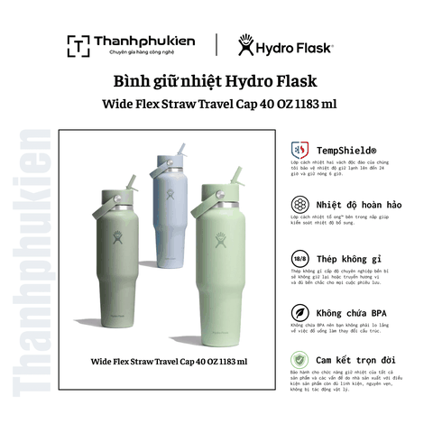 Bình giữ nhiệt Hydro Flask Wide Flex Straw Travel Cap 40 OZ 1183 ml – WT40CFS