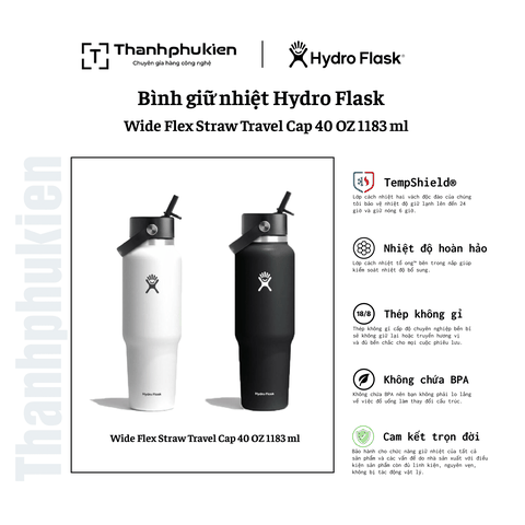 Bình giữ nhiệt Hydro Flask Wide Flex Straw Travel Cap 40 OZ 1183 ml – WT40BFS
