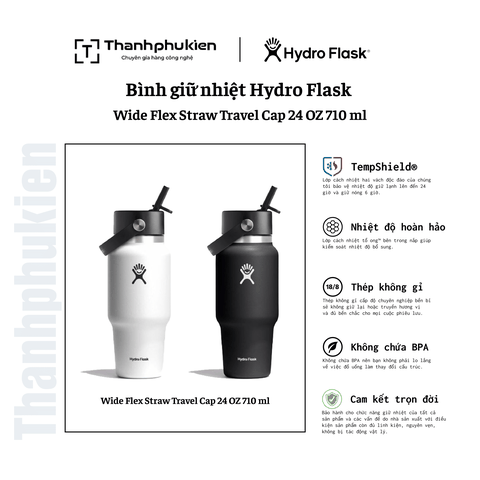 Bình giữ nhiệt Hydro Flask Wide Flex Straw Travel Cap 24 OZ 710 ml – WT24BFS