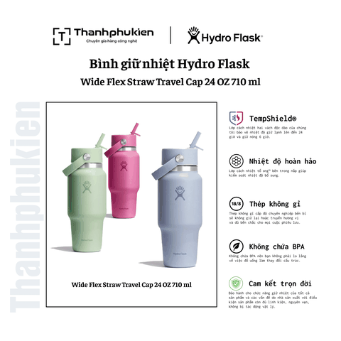 Bình giữ nhiệt Hydro Flask Wide Flex Straw Travel Cap 24 OZ 710 ml – WT24CFS