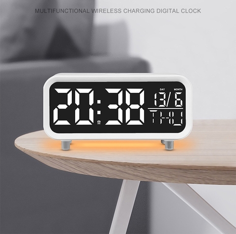 Đồng hồ để bàn sạc không dây, đèn ngủ, báo thức đa năng L16