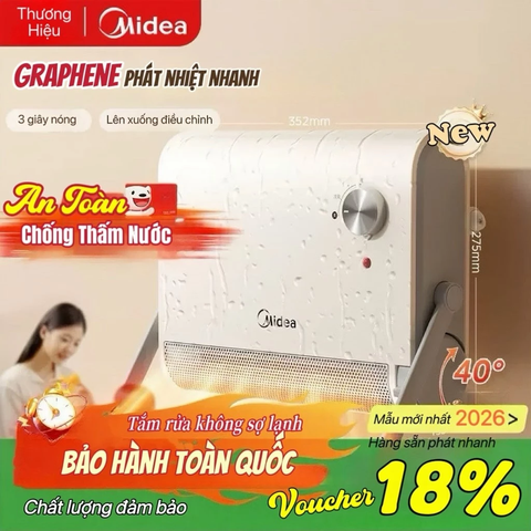 Máy sưởi nhà tắm Midea Graphene 2000W làm nóng cực nhanh- Hàng chính hãng,
