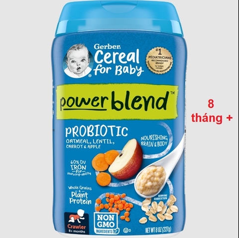 Bột ăn dặm Gerber Yến mạch bổ sung Probiotic, Sắt cho bé trên 8 tháng tuổi