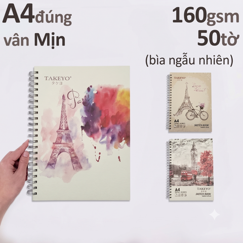 Sổ Vẽ Chì A4 Takeyo Sketchbook Lò Xo 160gsm 50 Tờ