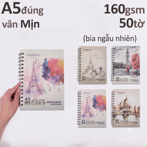 Sổ Vẽ Chì A5 Takeyo Sketchbook Lò Xo 160gsm 50 Tờ