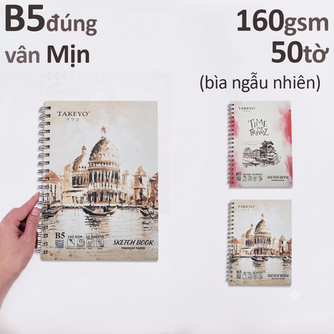 Sổ Vẽ Chì B5 Takeyo Sketchbook Lò Xo 160gsm 50 Tờ