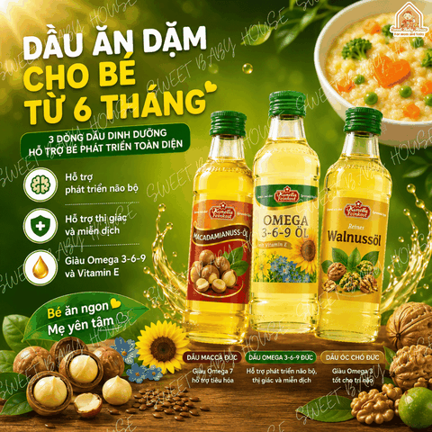 Dầu óc chó - Omega - Macca Đức 100ml - Dầu ăn dặm cho bé từ 6 tháng - Sweet Baby House