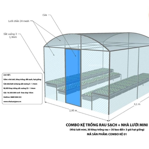 KỆ TRỒNG RAU SẠCH KẾT HỢP NHÀ LƯỚI MINI