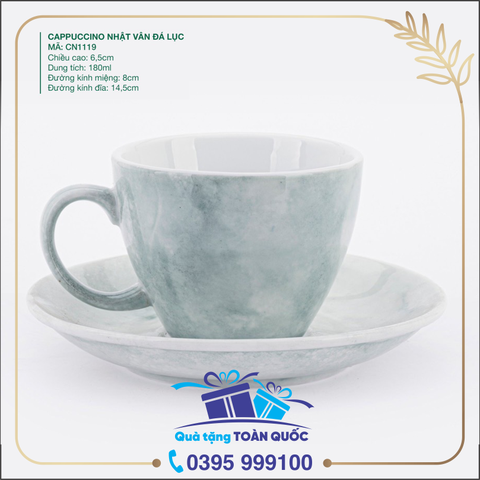 Cốc sứ Cappuccino Nhật vân đá lục 24