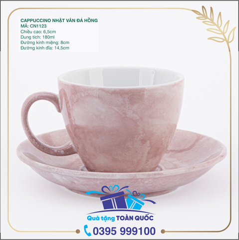 Cốc sứ Cappuccino Nhật vân đá hồng 28