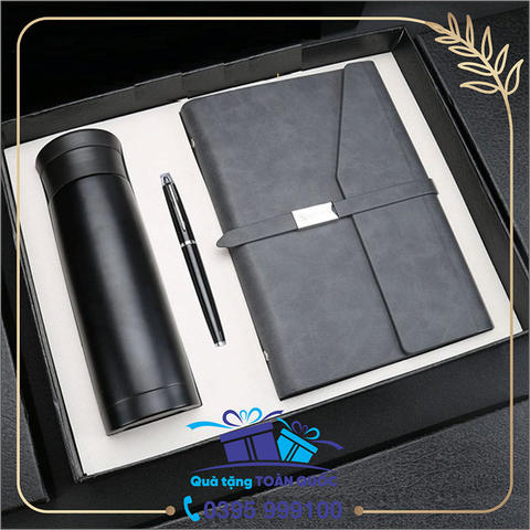 Bộ quà tặng sổ + bút ký + bình giữ nhiệt 24