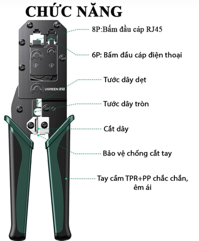Kìm bấm mạng RJ45/RJ11 Cat5, Cat5e, Cat6 chính hãng Ugreen 70683 cao cấp