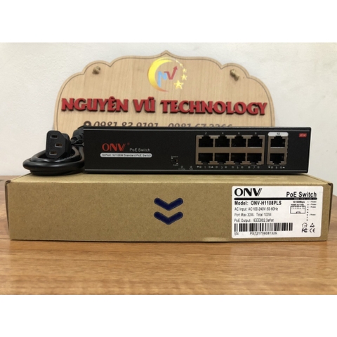 Bộ chia mạng Switch POE ONV 8 cổng + 2 cổng Uplink H1108PLS