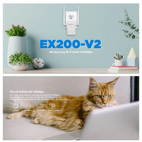 Bộ Kích Sóng Wifi Repeater Chuẩn N 300MBPS Totolink EX200 -Tăng Cường Tín Hiệu Wifi, Giải Quyết Vấn Đề Mất Sóng