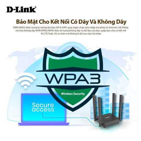Bộ Phát WiFi Di Động D-Link DWR-M905 4G LTE Chuẩn N300Mbps Dùng SIM Hỗ Trợ Chuyển Đổi Đường Truyền