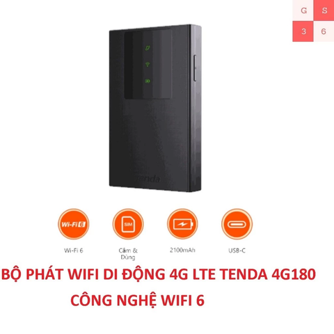 Bộ phát wifi di động Tenda 4G180 - 4G LTE 150Mbps công nghệ wifi 6 - Hàng chính hãng