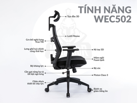 Ghế công thái học ergonomic Warrior Hero series (WEC504/ Black)