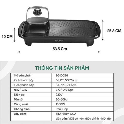 Bếp lẩu và nướng đa năng 2 trong 1 E-Dra EG100EH