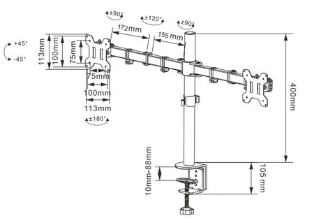 GIÁ ĐỠ MÀN HÌNH MÁY TÍNH GẮN CẠNH BÀN NORTH BAYOU H100 (22-35 INCH)
